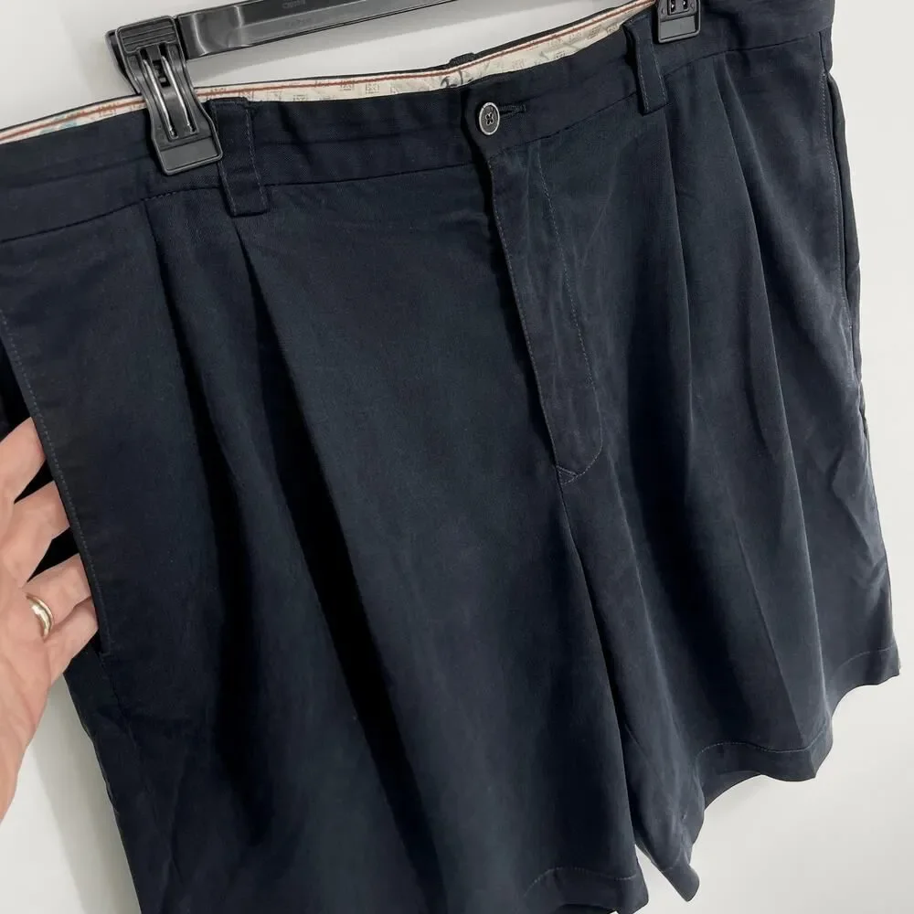 Tommy Bahama Men's 100% Silk Pleated Front Hi-Rise Shorts Size 36 Navy
